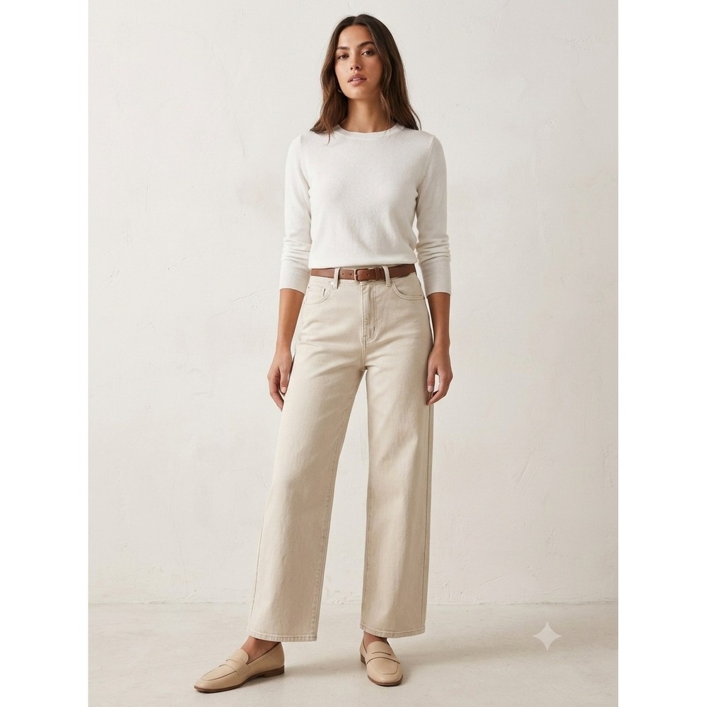 Risen Wide Leg Jeans Womens 11/30 Khaki NWT Fold Over Waist High Rise Relaxed